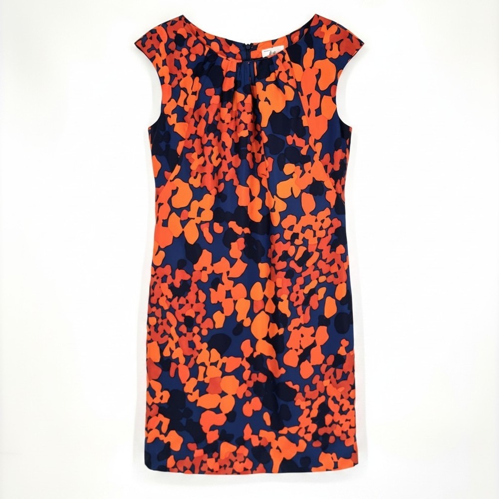 Milly of New York Silk Abstract Print Cap Sleeve Sheath Dress Orange Navy Size 6